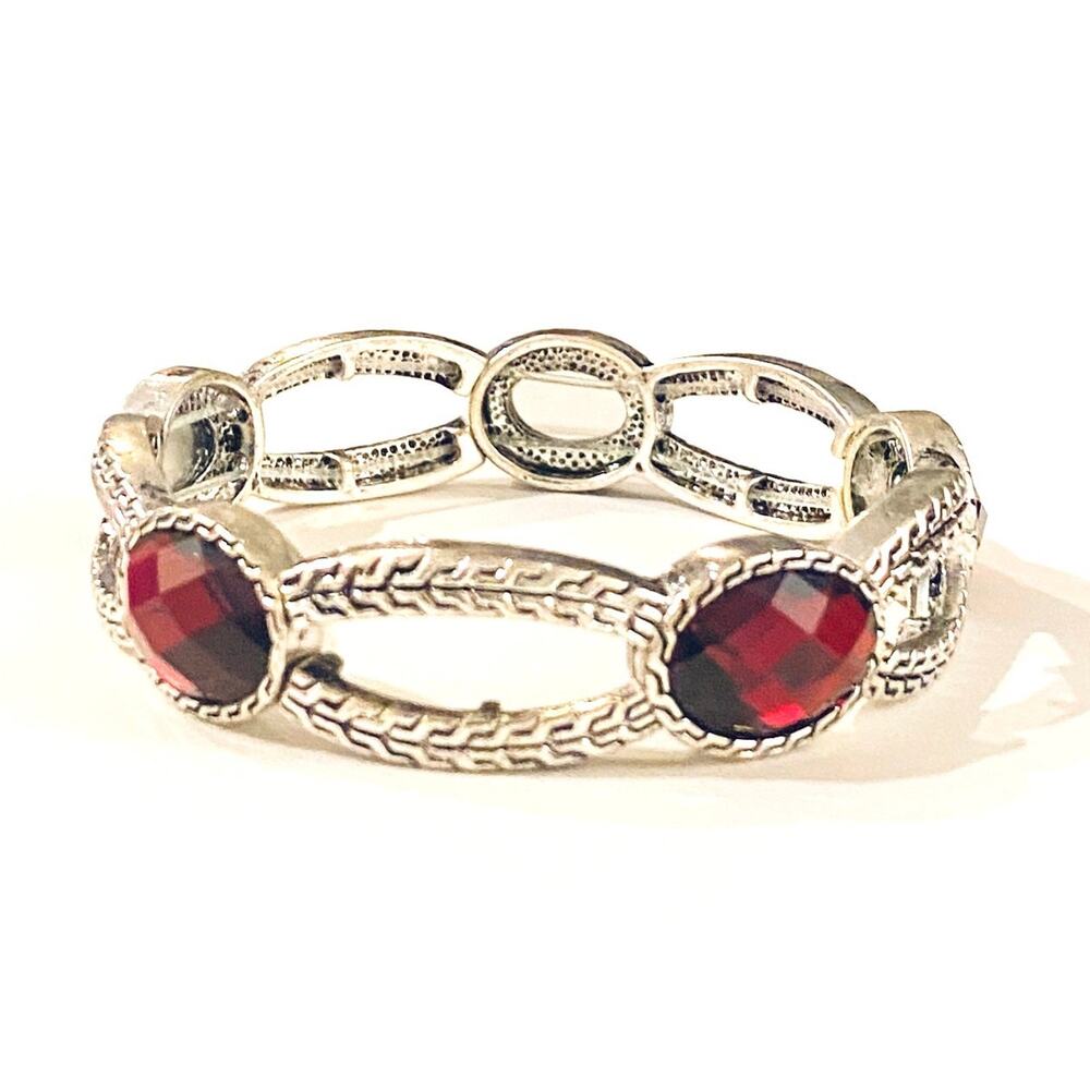 Silver Stretch Bracelet with Garnet Stones